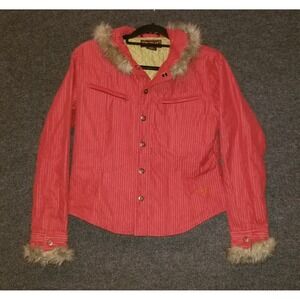 Ariat Jacket Womens Sm Red Corduroy Faux Fur Trim Quilted Lined Western Jacket